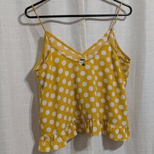 4/$20 Volcom Read the Room Yellow White Polka Dots Tank Top Size L
